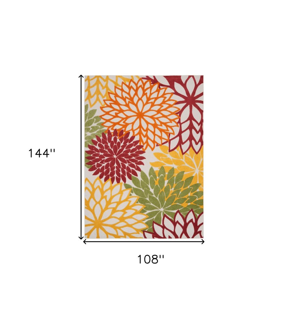 9' X 12' Red And Ivory Indoor Outdoor Area Rug