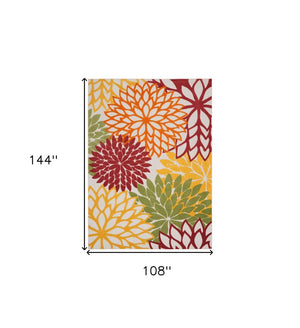 9' X 12' Red And Ivory Indoor Outdoor Area Rug