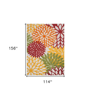 10' X 13' Red And Ivory Indoor Outdoor Area Rug