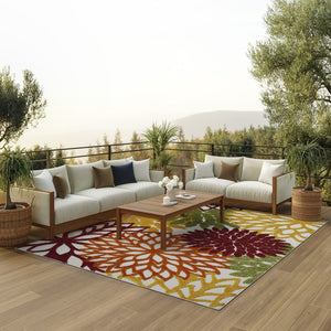 10' X 13' Red And Ivory Indoor Outdoor Area Rug