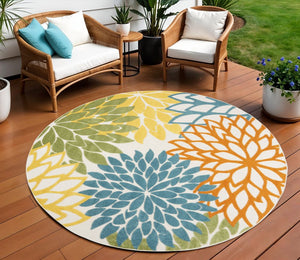 8' X 8' Blue And Ivory Indoor Outdoor Area Rug