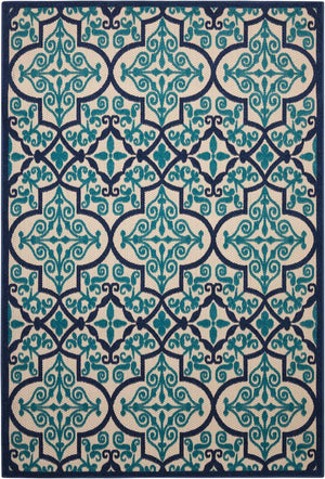 10' X 13' Blue And Ivory Indoor Outdoor Area Rug