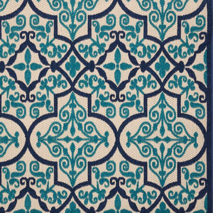 10' X 13' Blue And Ivory Indoor Outdoor Area Rug