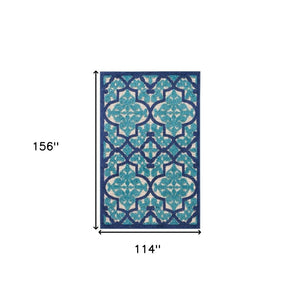 10' X 13' Blue And Ivory Indoor Outdoor Area Rug