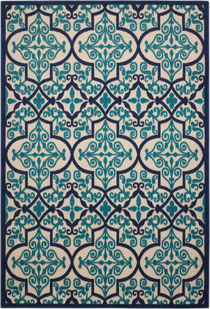 10' X 13' Blue And Ivory Indoor Outdoor Area Rug