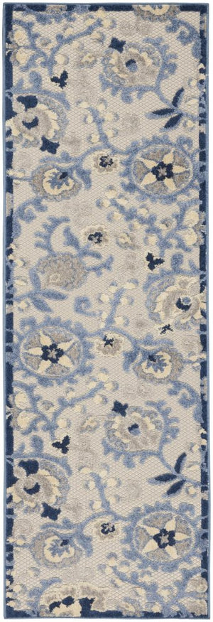6' Blue And Gray Indoor Outdoor Runner Rug