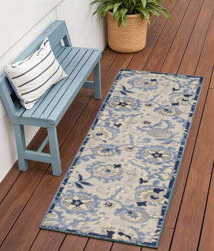6' Blue And Gray Indoor Outdoor Runner Rug