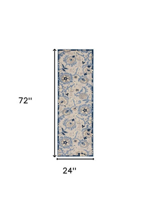 6' Blue And Gray Indoor Outdoor Runner Rug