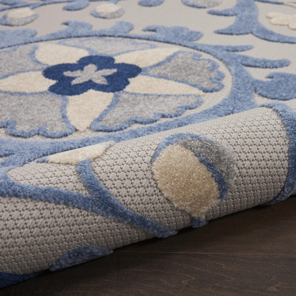 6' Blue And Gray Indoor Outdoor Runner Rug