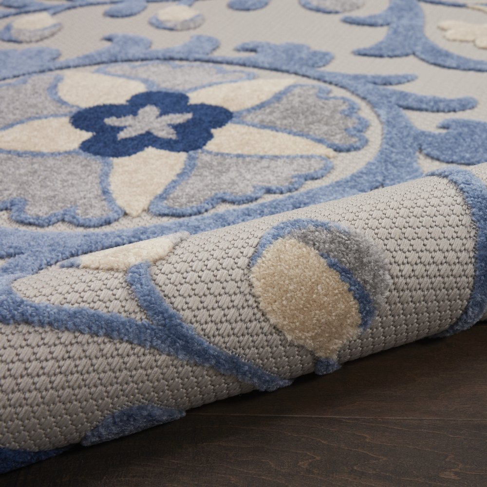 6' Blue And Gray Indoor Outdoor Runner Rug