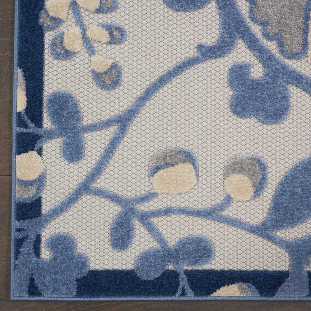 10' Blue And Gray Indoor Outdoor Runner Rug