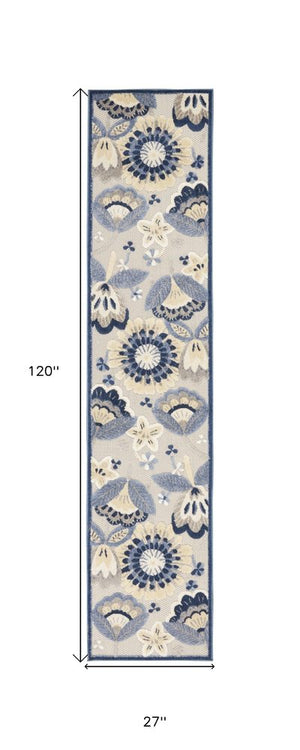 10' Blue And Gray Indoor Outdoor Runner Rug