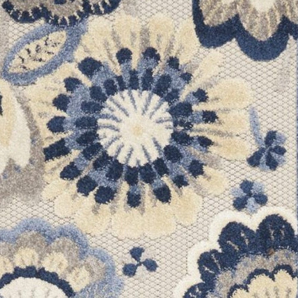 10' Blue And Gray Indoor Outdoor Runner Rug