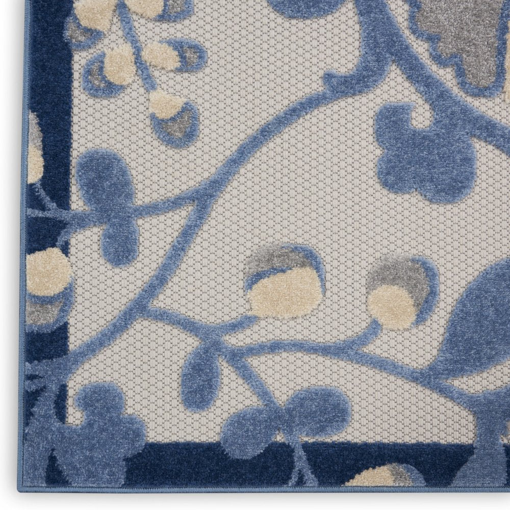 10' Blue And Gray Indoor Outdoor Runner Rug