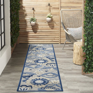 10' Blue And Gray Indoor Outdoor Runner Rug