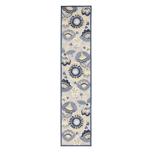 12' Blue And Gray Indoor Outdoor Runner Rug