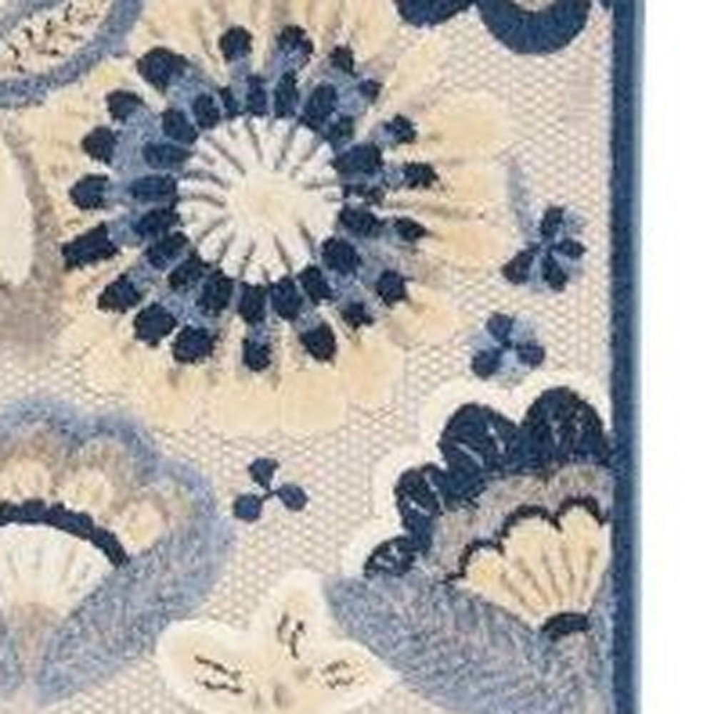 12' Blue And Gray Indoor Outdoor Runner Rug