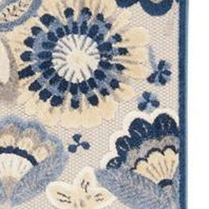 12' Blue And Gray Indoor Outdoor Runner Rug