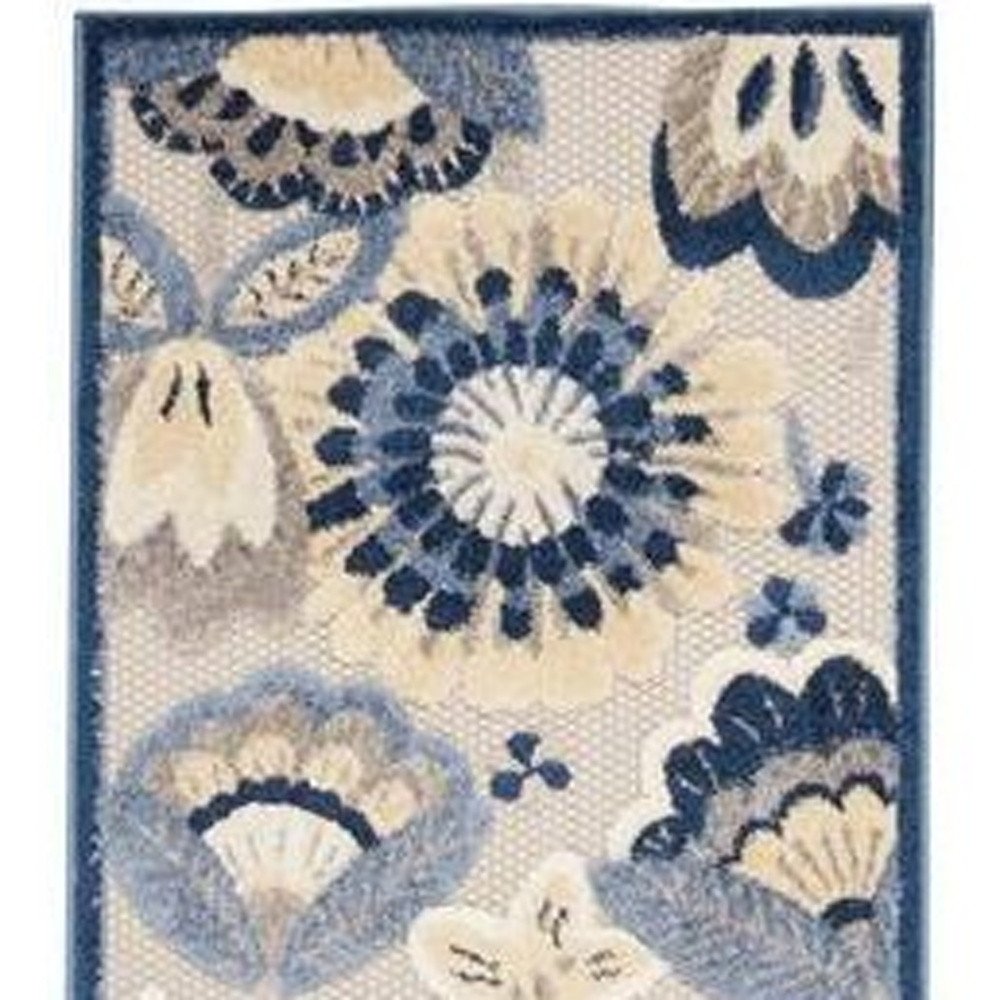 12' Blue And Gray Indoor Outdoor Runner Rug
