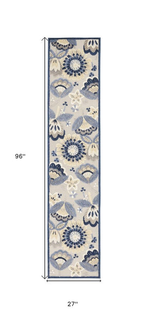 8' Blue And Gray Indoor Outdoor Runner Rug