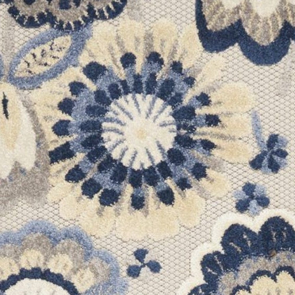 8' Blue And Gray Indoor Outdoor Runner Rug