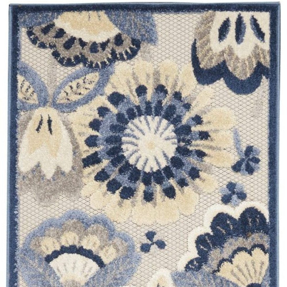 8' Blue And Gray Indoor Outdoor Runner Rug
