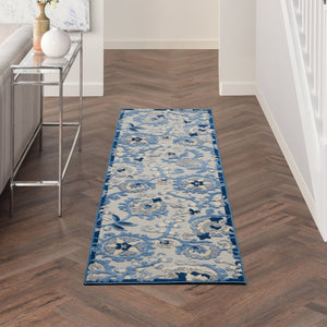 8' Blue And Gray Indoor Outdoor Runner Rug
