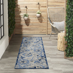 8' Blue And Gray Indoor Outdoor Runner Rug