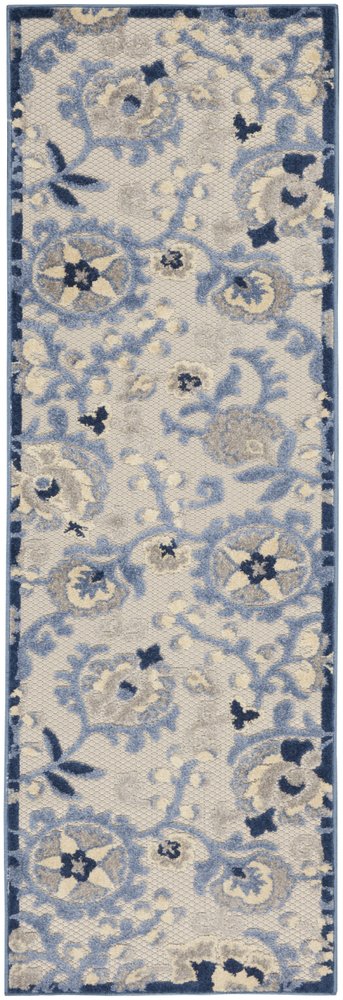 8' Blue And Gray Indoor Outdoor Runner Rug