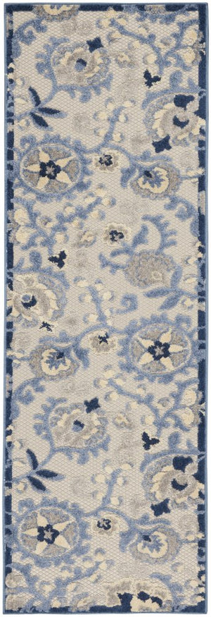 8' Blue And Gray Indoor Outdoor Runner Rug