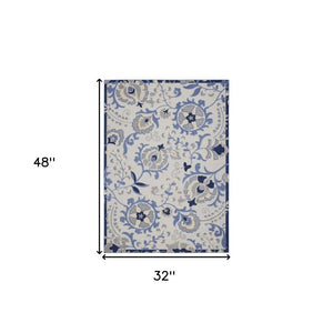 3' X 4' Blue And Gray Indoor Outdoor Area Rug
