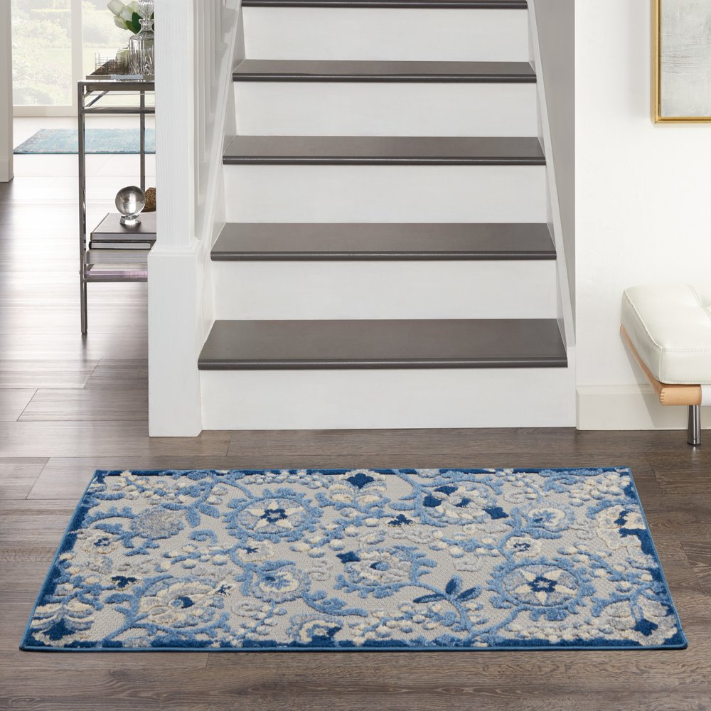 3' X 4' Blue And Gray Indoor Outdoor Area Rug