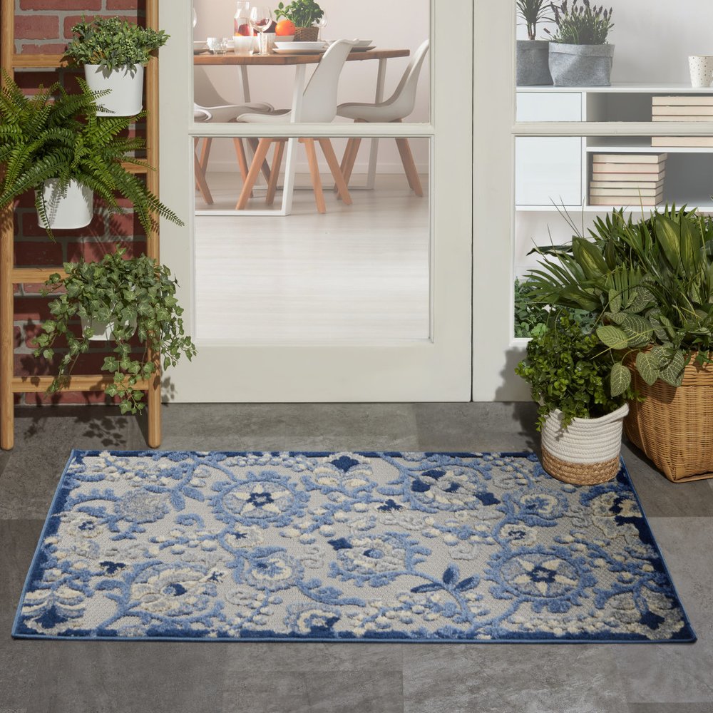 3' X 4' Blue And Gray Indoor Outdoor Area Rug