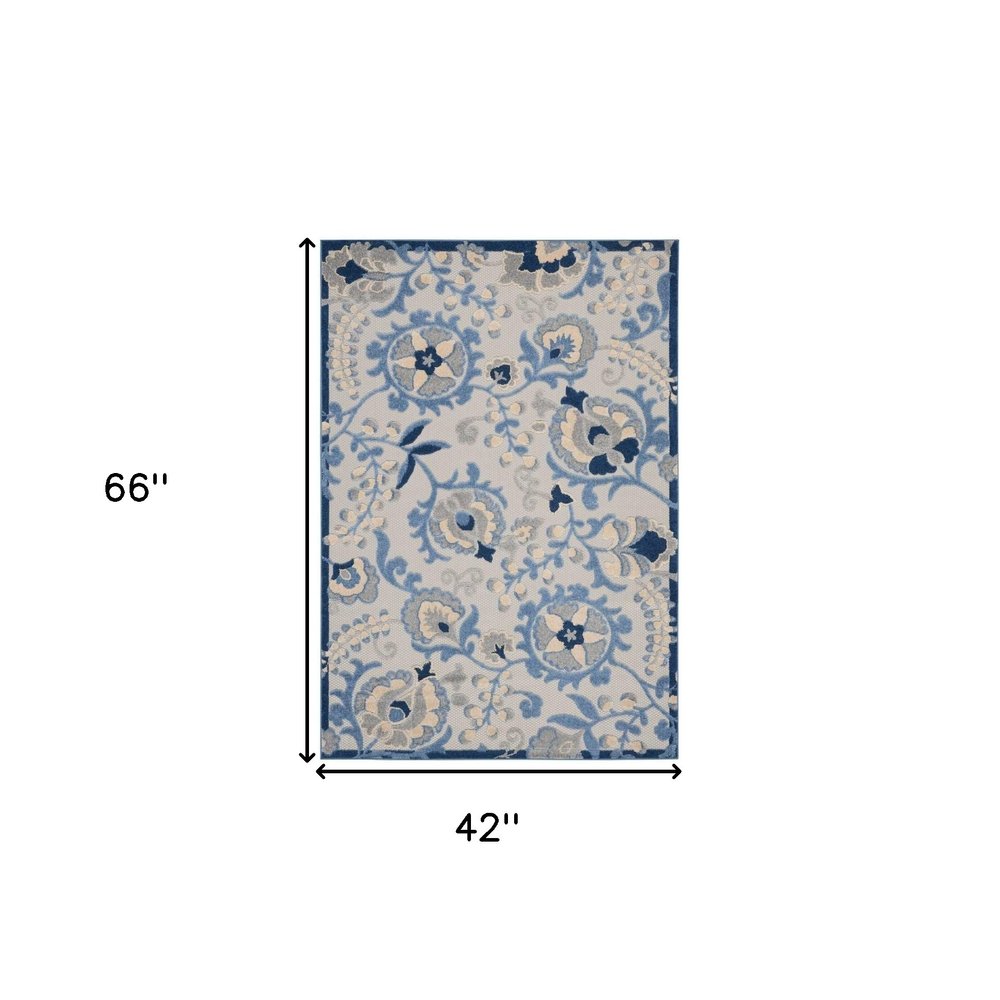 4' X 6' Blue And Gray Indoor Outdoor Area Rug
