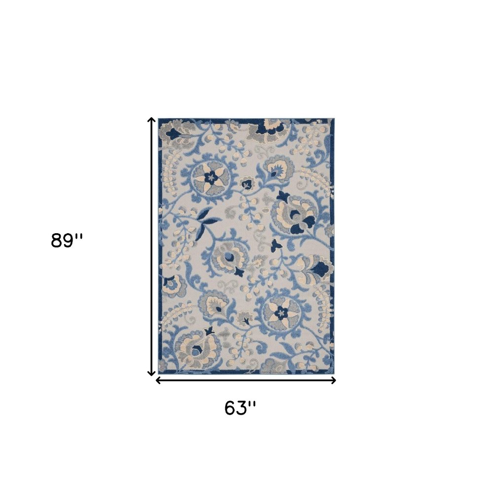 5' X 7' Blue And Gray Indoor Outdoor Area Rug