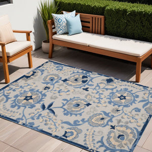5' X 7' Blue And Gray Indoor Outdoor Area Rug