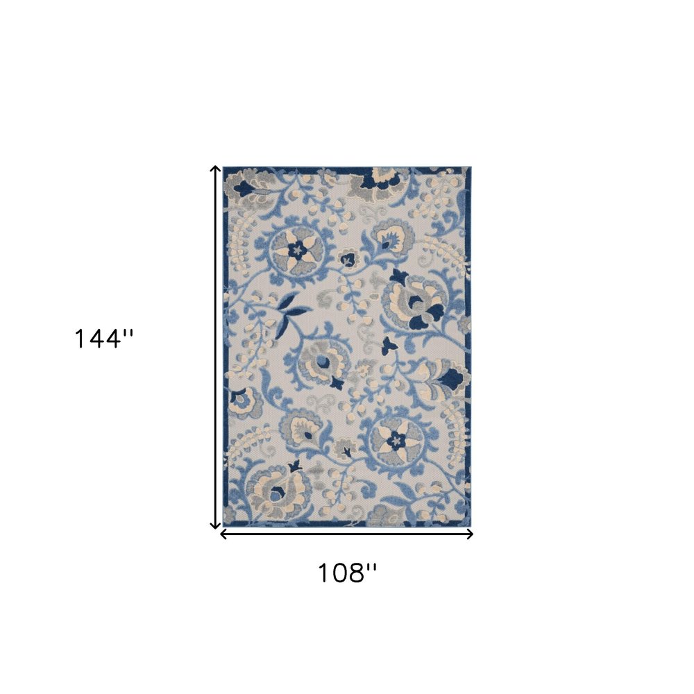 9' X 12' Blue And Gray Indoor Outdoor Area Rug