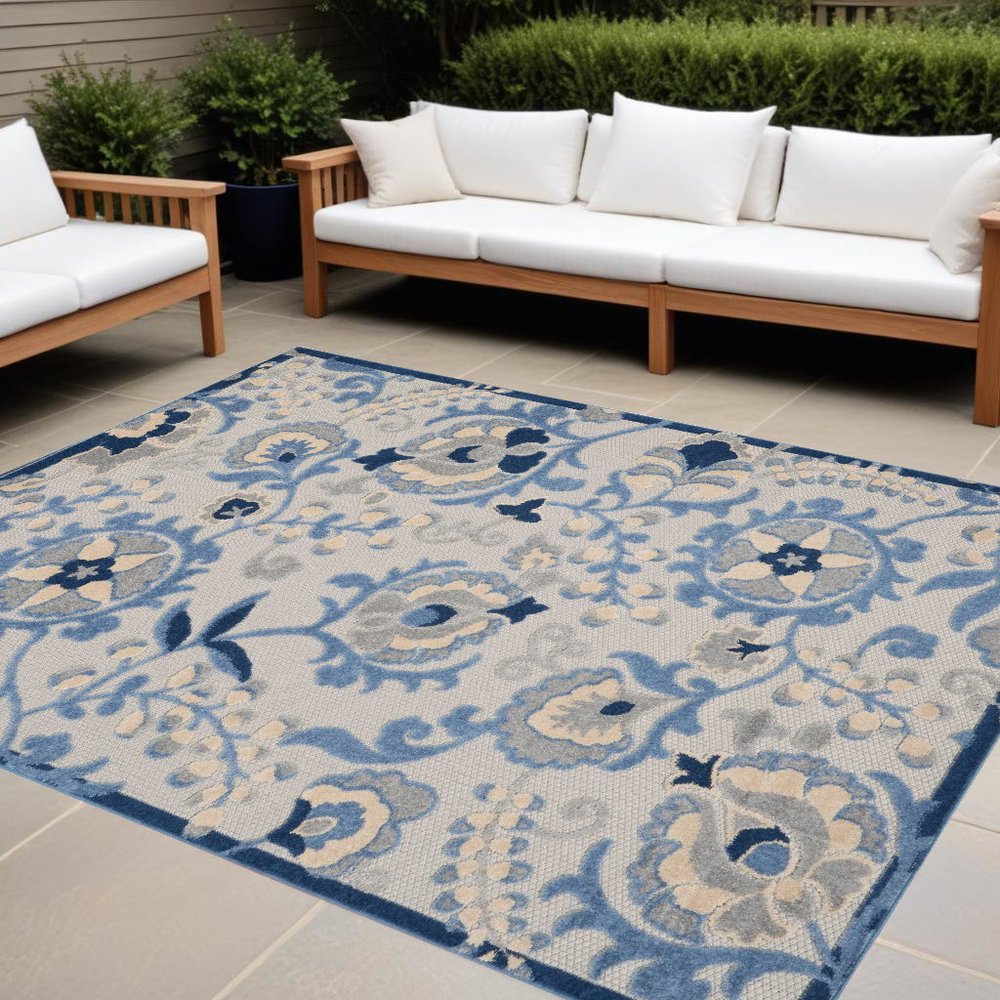 9' X 12' Blue And Gray Indoor Outdoor Area Rug