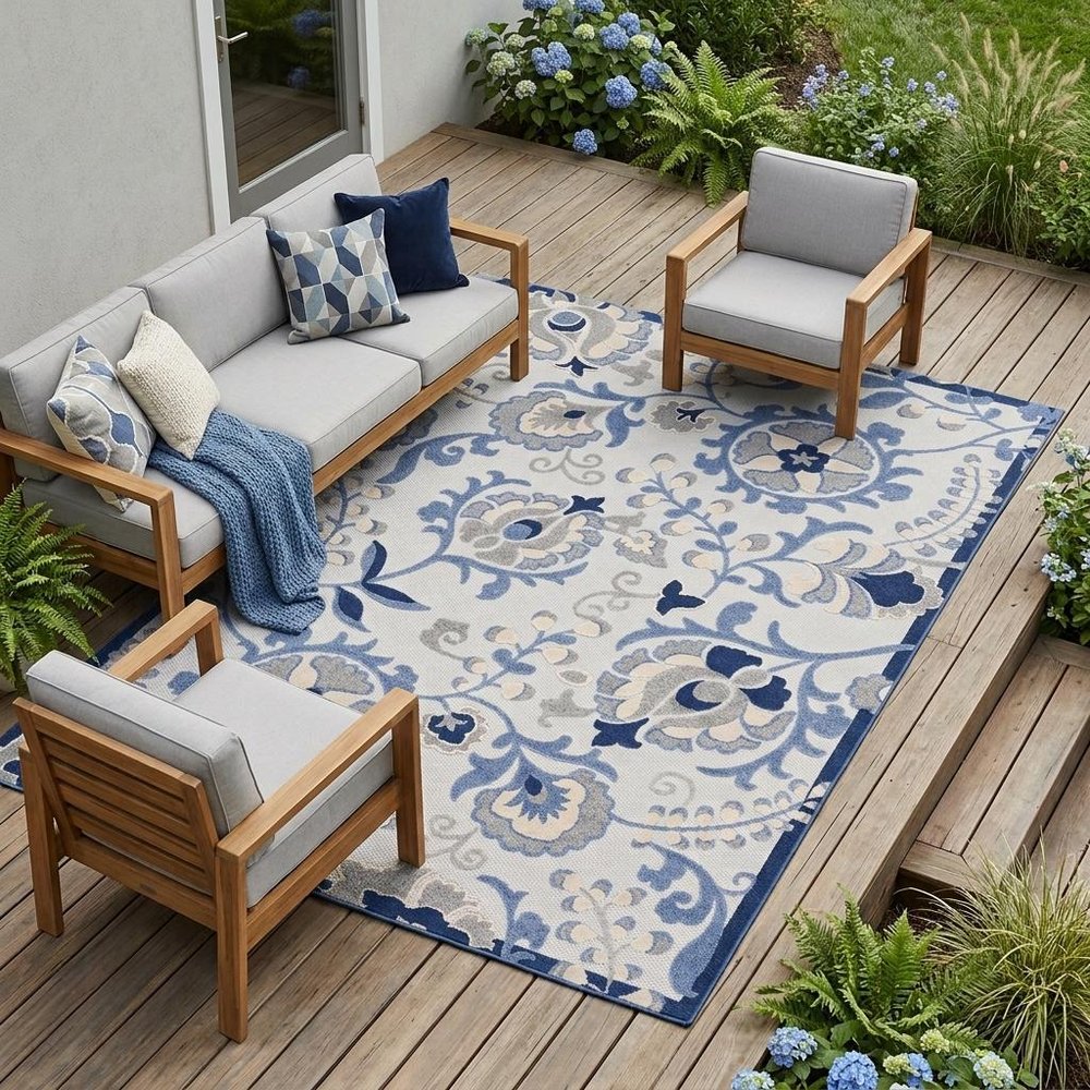 10' X 13' Blue And Gray Indoor Outdoor Area Rug
