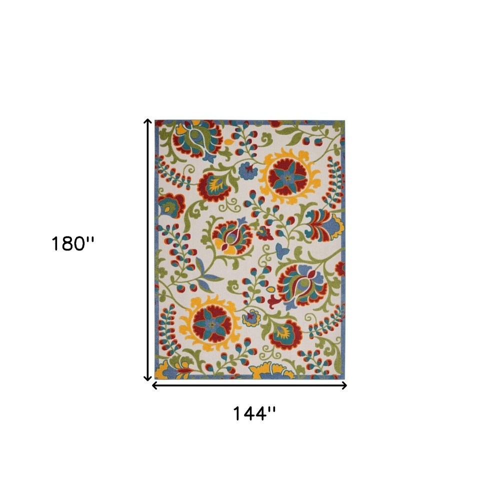 12' X 15' Green And Ivory Indoor Outdoor Area Rug