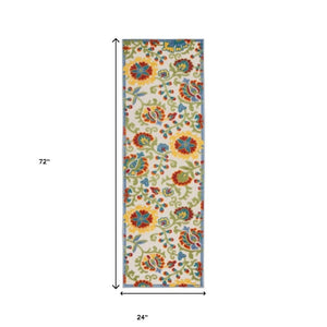 6' Green And Ivory Indoor Outdoor Runner Rug