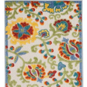 6' Green And Ivory Indoor Outdoor Runner Rug
