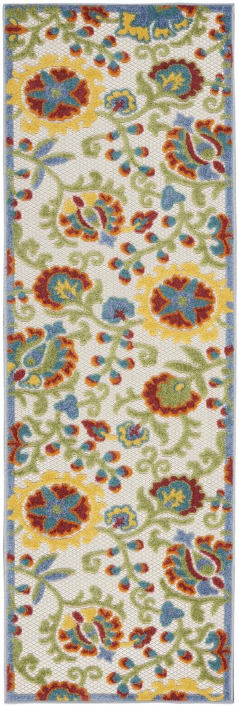 6' Green And Ivory Indoor Outdoor Runner Rug