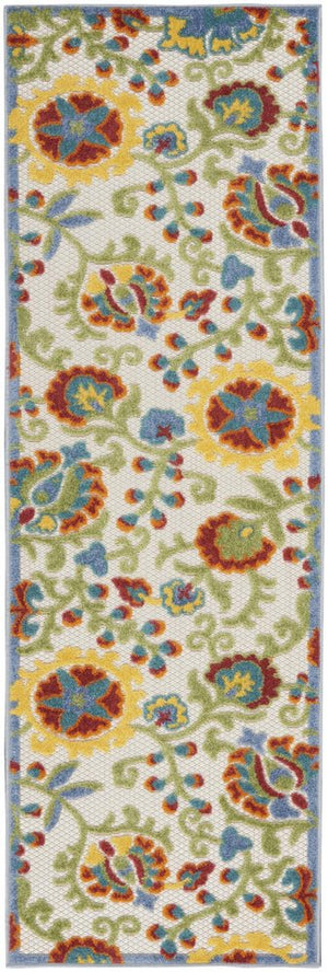 6' Green And Ivory Indoor Outdoor Runner Rug