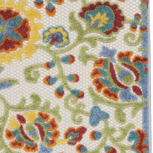 8' Green And Ivory Indoor Outdoor Runner Rug