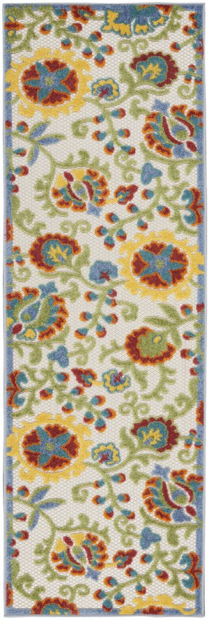 8' Green And Ivory Indoor Outdoor Runner Rug