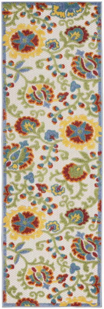 8' Green And Ivory Indoor Outdoor Runner Rug