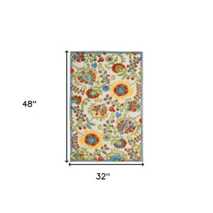 3' X 4' Green And Ivory Indoor Outdoor Area Rug