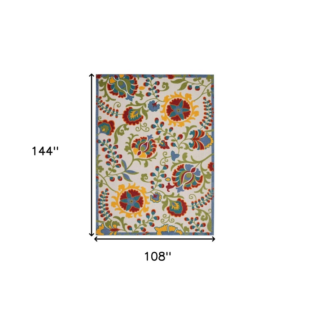 9' X 12' Green And Ivory Indoor Outdoor Area Rug