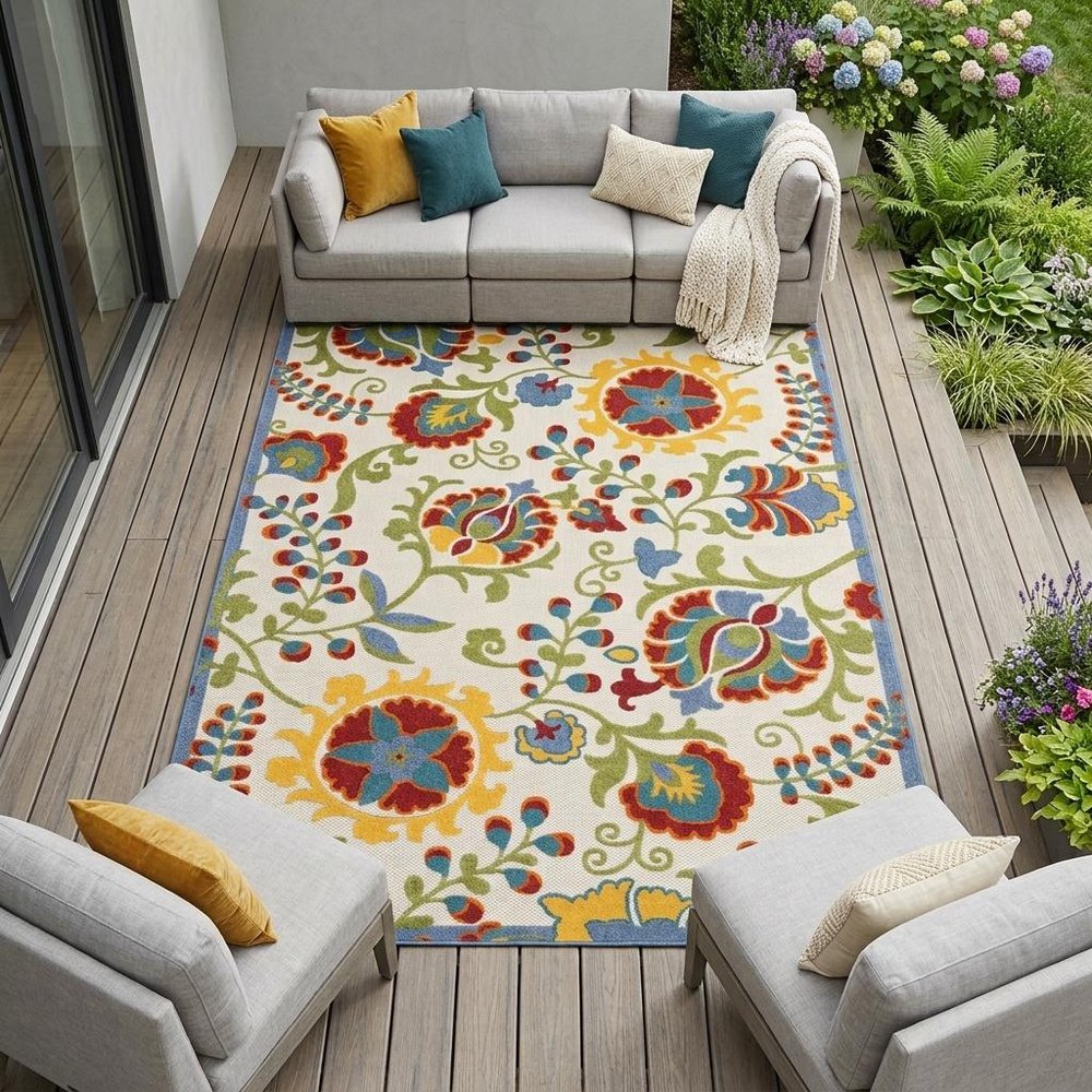 9' X 12' Green And Ivory Indoor Outdoor Area Rug